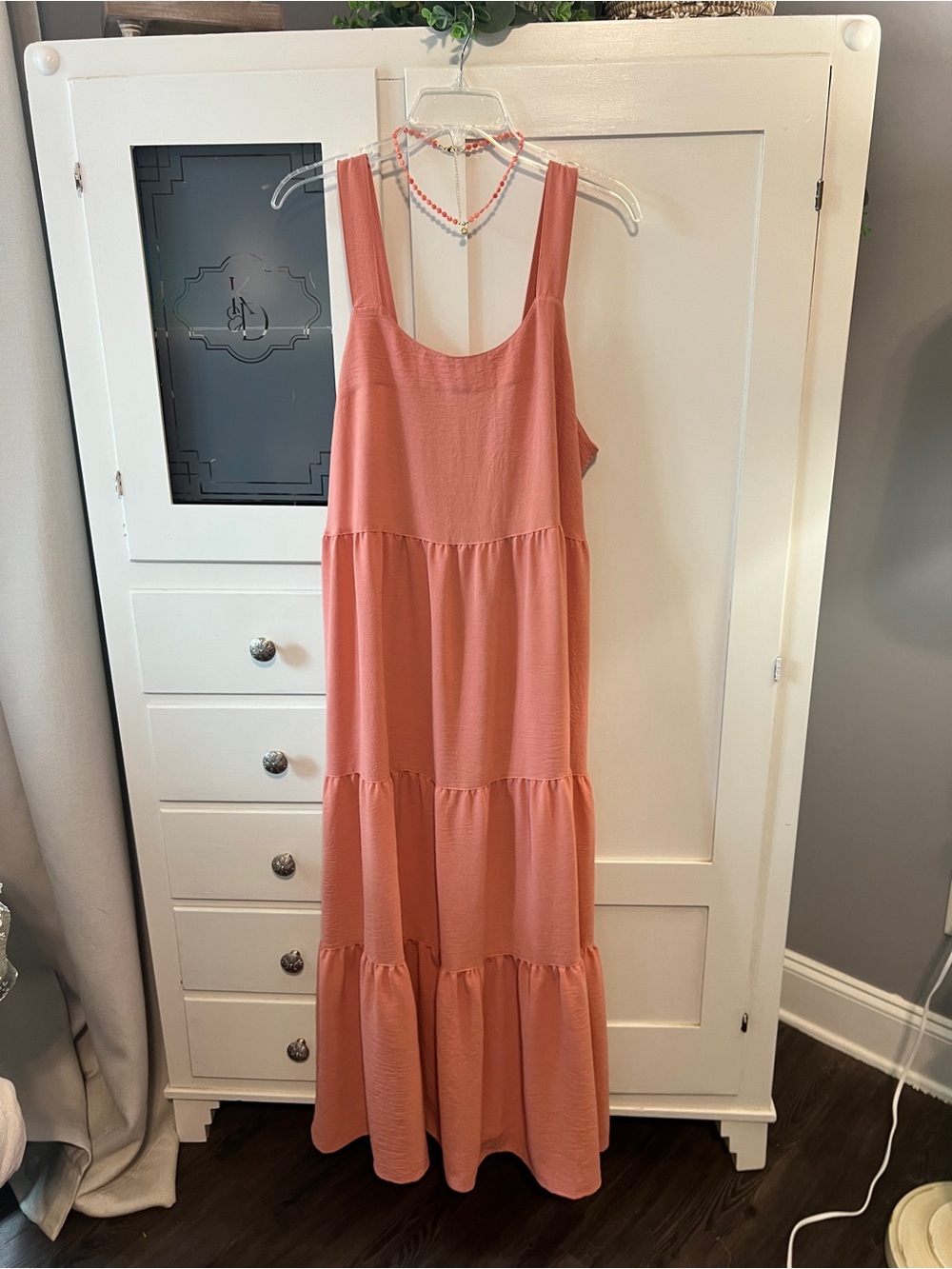 Felina Coral Pink Tiered Maxi Dress